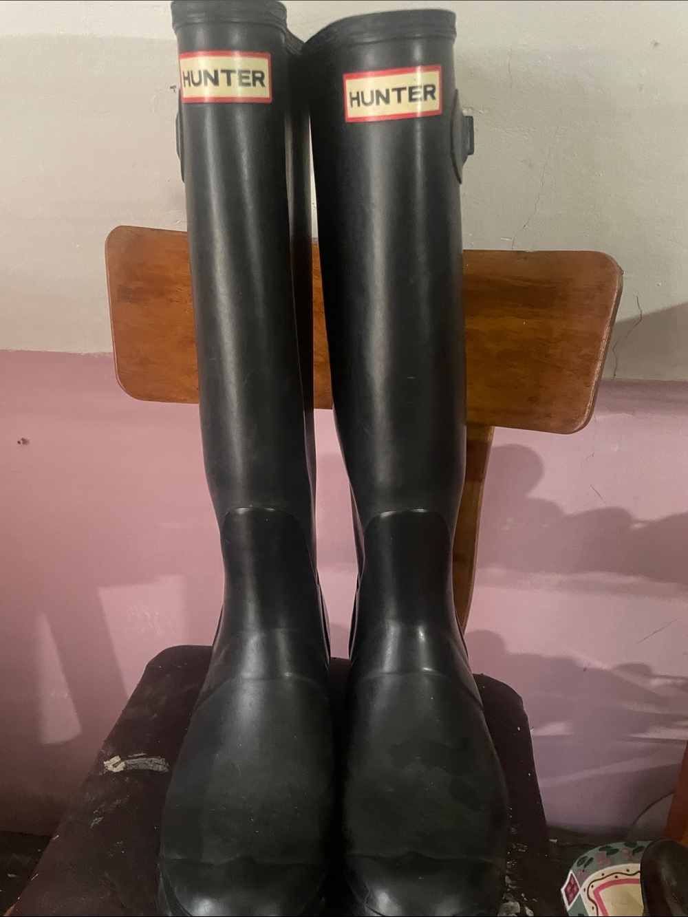 Hunter Tall Black Gloss Rain Boots with Branded Crest